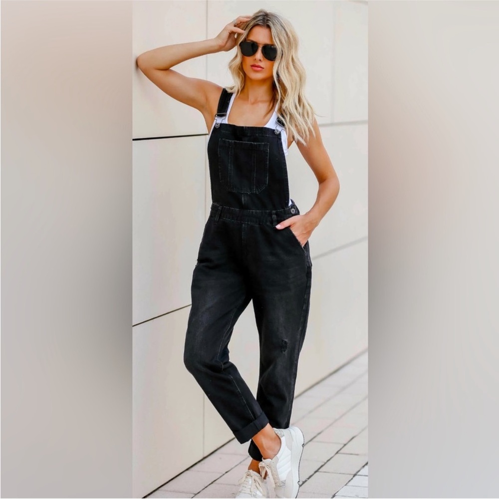 Risen Black Denim Overalls